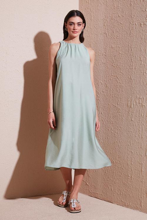 Regular Fit Halter Yaka Midi Boy Bayan Elbise 67810049 YEŞİL