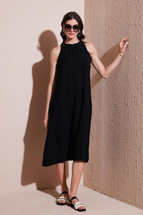 Regular Fit Halter Yaka Midi Boy Bayan Elbise 67810049 SİYAH