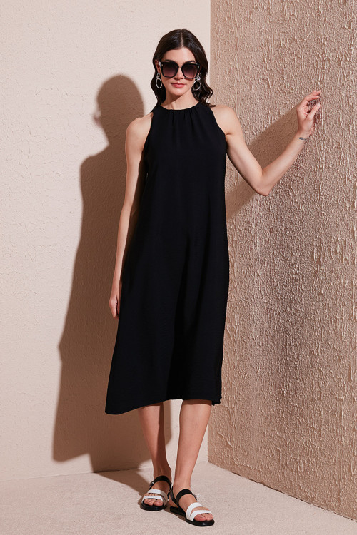 Regular Fit Halter Yaka Midi Boy Bayan Elbise 67810049 SİYAH