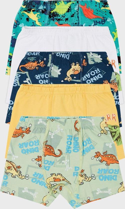 Desenli Streç Pamuklu 5 li Paket Erkek Çocuk Boxer 6651005DINO ÇOK RENKLİ