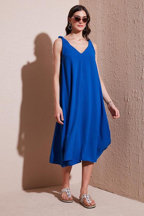 Oversize Fit V Yaka Midi Boy Basic Bayan Elbise 6788688 SAKS