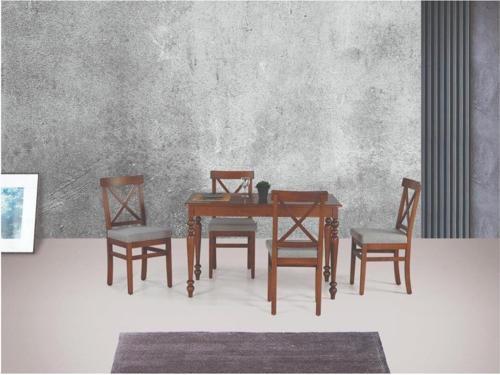 ALZANDO MASA VE ÇAPRAZ DÖŞEMELİ SANDALYE TAKIMI, CEVİZ CEVİZ, 125x80