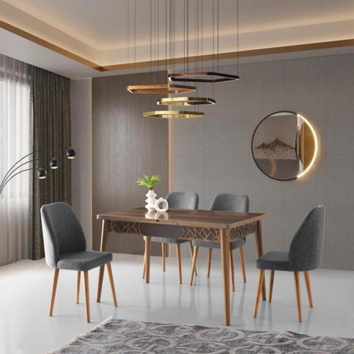 ARMİN MASA + MERİDA SANDALYE TAKIMI, HALİÇ CEVİZ, ANTRASİT, 130x80