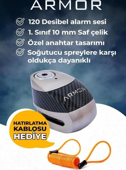 610 MVA 10 mm Alarmlı Çelik Disk Kilit Motorsiklet Kilidi+Hatırlatma Kablosu
