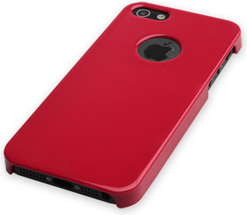 iPhone 5S ile Uyumlu Sert Kauçuk Kılıf Logolu Parlak Kırmızı Renk