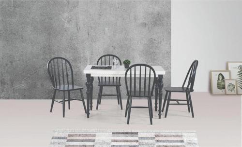 DAMLA SABİT MASA VE AMERİKAN SANDALYE TAKIMI, BEYAZ ANTRASİT, 125x80