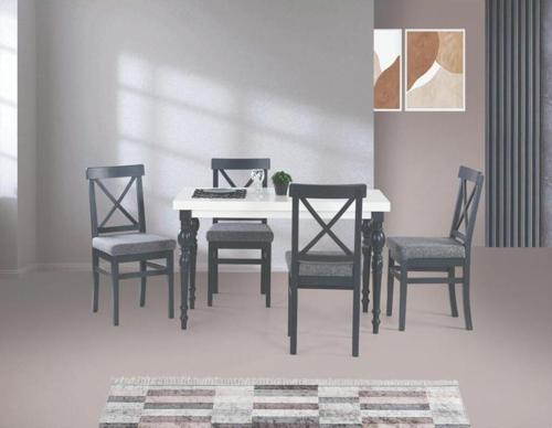 DAMLA SABİT MASA VE ÇAPRAZ DÖŞEMELİ SANDALYE TAKIMI, ANTRASİT GRİ, 125x80