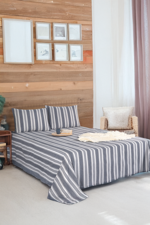 Sport Çizgili Çarşaf + Yastık Kılıfı  Seti Çift Kişilik Soft Line Antrasit