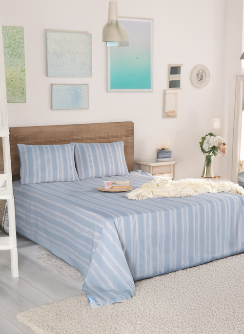 Sport Çizgili Çarşaf + Yastık Kılıfı  Seti Çift Kişilik Soft Line Gri