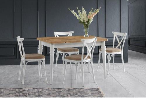 Saliva Masa + Bahar Çapraz Sandalye, Kahve Beyaz,70x120