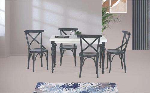 DAMLA SABİT MASA VE ÇARPI ÇITALI TONET SANDALYE TAKIMI, ANTRASİT, 125x80