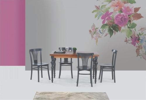 DAMLA SABİT MASA VE DEKOPAJLI SANDALYE TAKIMI, CEVİZ ANTRASİT, 125x80