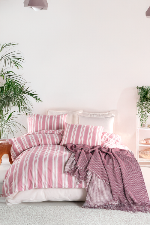 Sport Çizgili Nevresim Takımı Çift Kişilik Soft Line Bordo