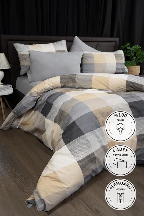 Nevora Premium %100 Pamuk Çift Kişilik Nevresim Takımı - Gri