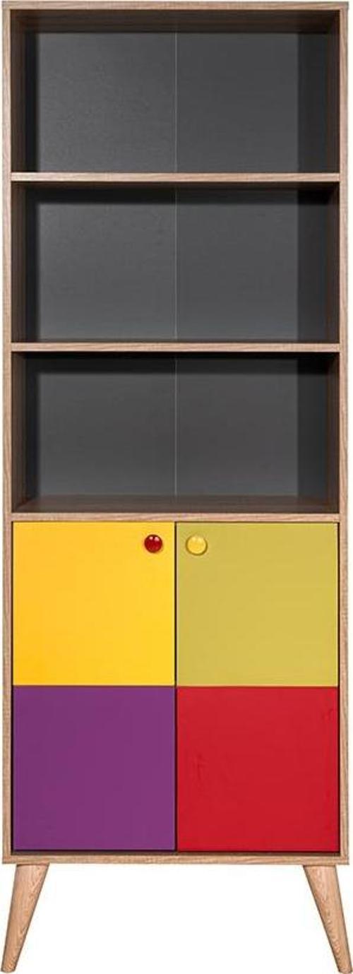 Rainbow Genç Odası 10 Raflı 5 Kapaklı Kitaplık Sonoma / Karşık Renk 67x185x30 cm