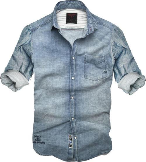 Gulf Bırd Slim Fit Saf Pamuk Denim Kumaş Kot Gömlek-- Buz Mavisi---