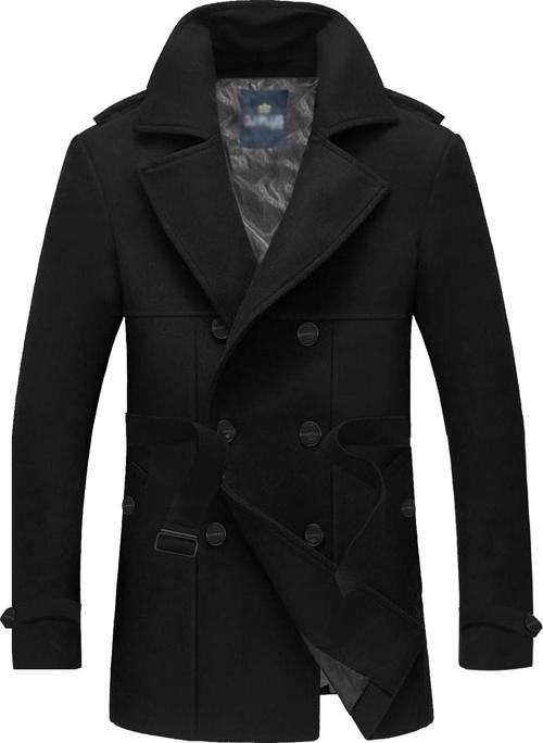 Slim Fit Italyan Kesim Ince Kaşe Kaban Trençkot --Siyah---