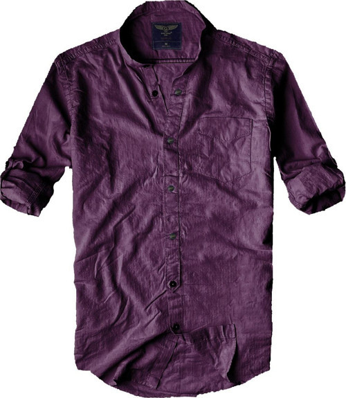 Slim Fit %100 Pamuk Kumaş Hakim Yaka Uzun Kol Gömlek Mor