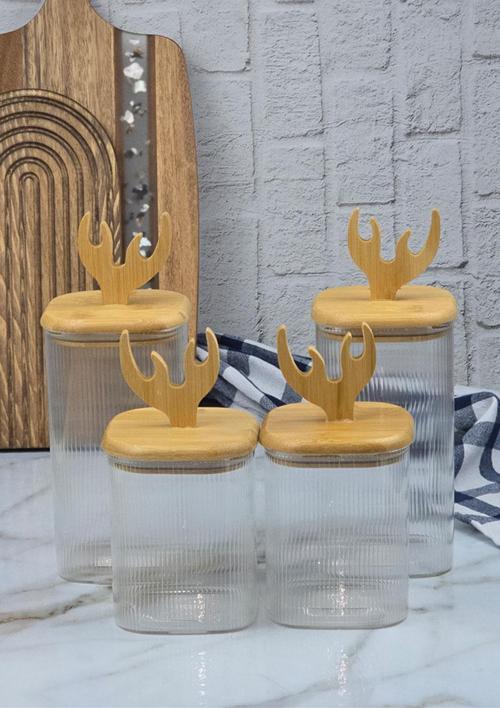 Boynuz Şekilli Cam Kavanoz Seti - Borosilikat Cam Kavanoz Takımı - 4'lü Set