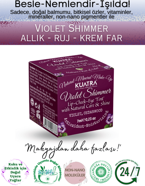 Violet Shimmer Lip-Cheek-Eye ‘Tint’ Doğal İçerikli Allık, Ruj, Göz Farı (Makyaj ve Cilt Bakımı)