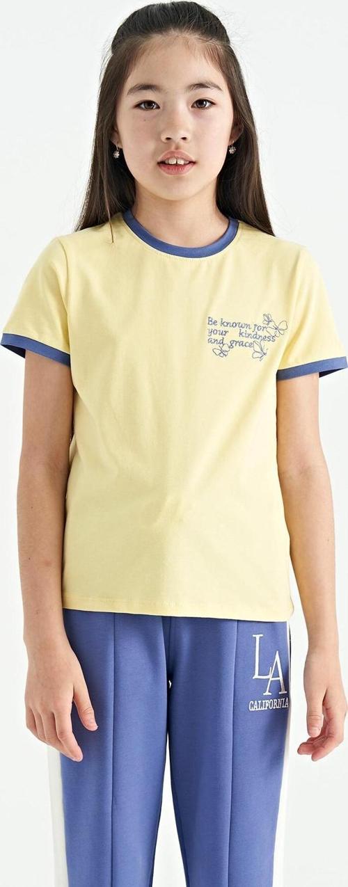 Sarı Minimal Yazı Baskılı O Yaka Rahat Form Kısa Kollu Kız Çocuk T-Shirt - 75110