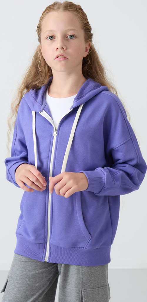 Eflatun Pamuklu İçi Tüylü Yumuşak Dokulu Standart Fit Nakışlı Kız Çocuk Sweatshirt - 75149