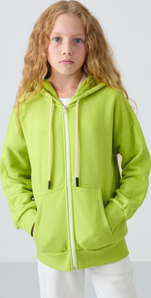 Lime Yeşil Pamuklu İçi Tüylü Yumuşak Dokulu Standart Fit Nakışlı Kız Çocuk Sweatshirt - 75149