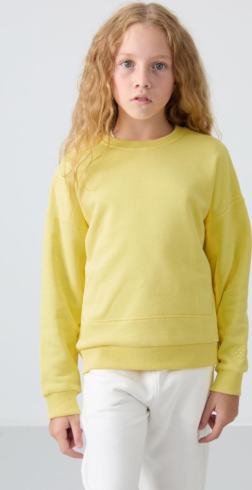 Sarı Pamuklu İçi Tüylü Yumuşak Dokulu Oversize Nakışlı Kız Çocuk Sweatshirt - 75150
