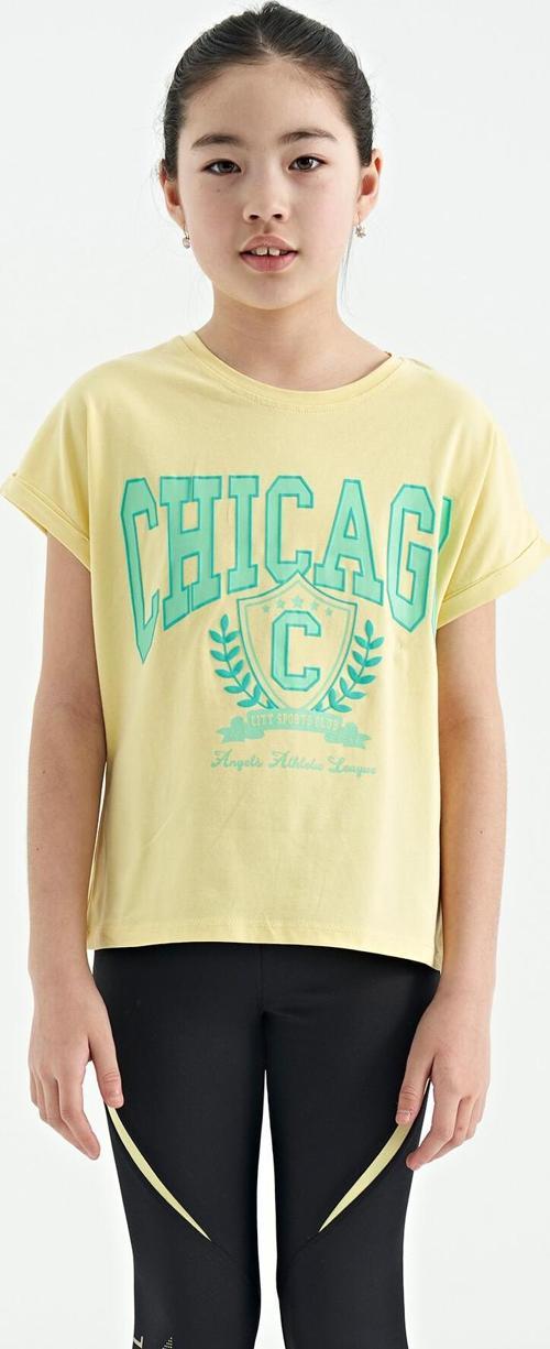Sarı O Yaka Düşük Omuzlu Rahat Form Kısa Kollu Kız Çocuk T-Shirt - 75128