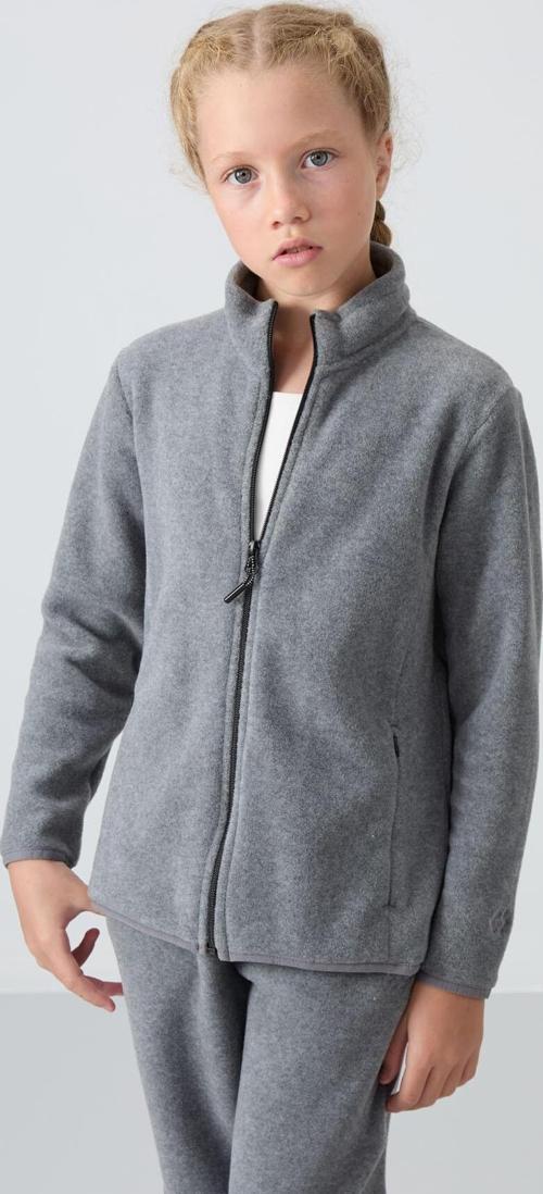 Gri Melanj Kalın Yumuşak Dokulu Standart Fit Nakışlı Polar Kız Çocuk Sweatshirt - 75154