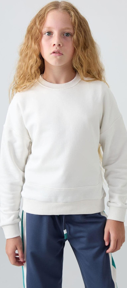 Ekru Pamuklu İçi Tüylü Yumuşak Dokulu Oversize Nakışlı Kız Çocuk Sweatshirt - 75150
