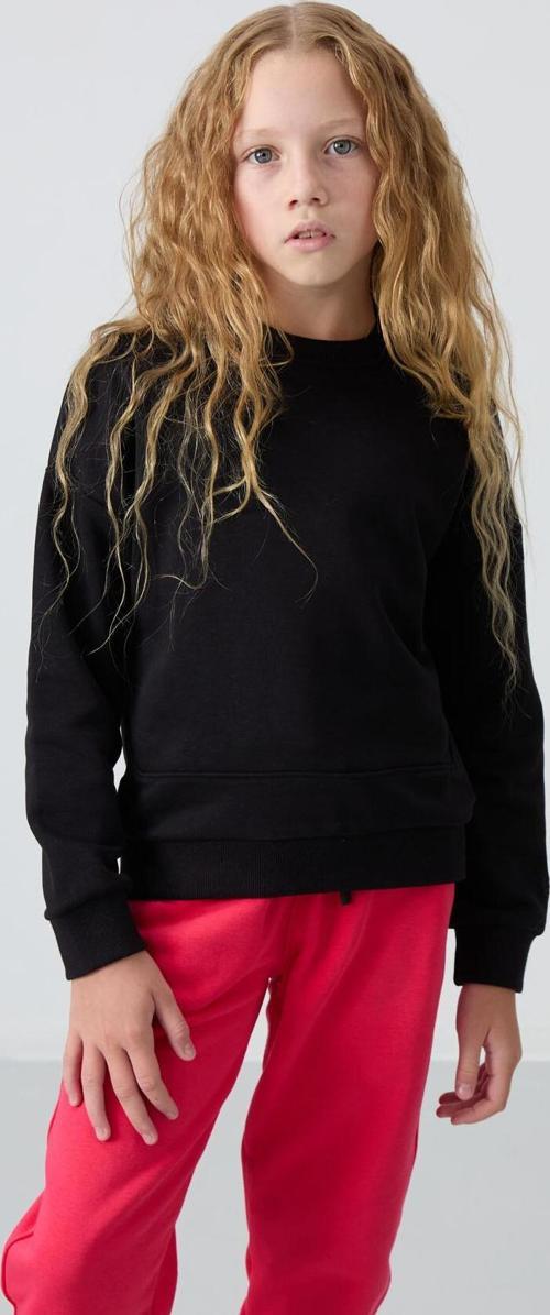 Siyah Pamuklu İçi Tüylü Yumuşak Dokulu Oversize Nakışlı Kız Çocuk Sweatshirt - 75150