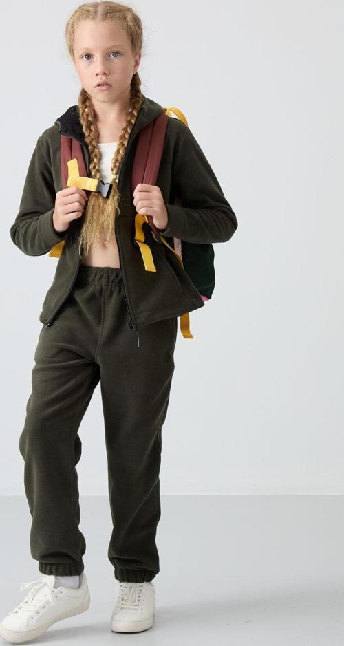 Haki Kalın Yumuşak Dokulu Standart Fit Nakışlı Polar Kız Çocuk Sweatshirt - 75152