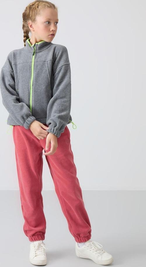 Gri Melanj Kalın Yumuşak Dokulu Standart Fit Nakışlı Polar Kız Çocuk Sweatshirt - 75157