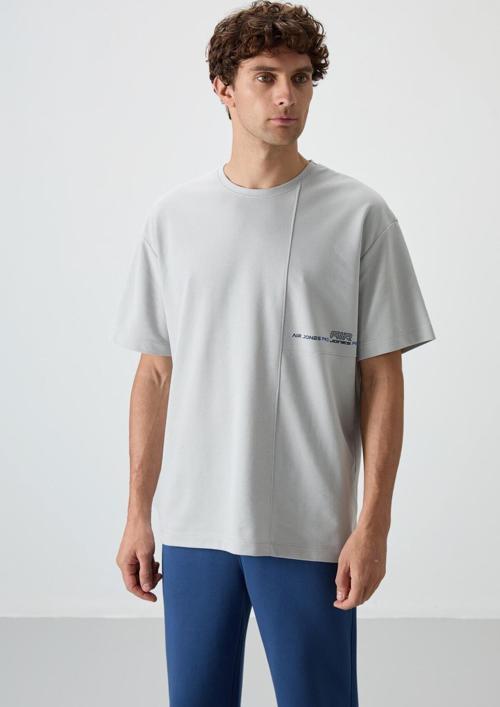 Taş Pamuklu Kalın Yüzeyi Dokulu Oversize Fit  Baskılı Erkek T-Shirt - 88370