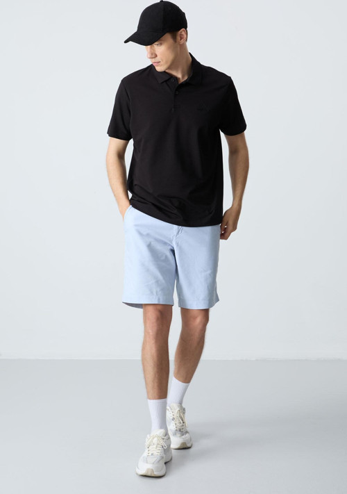 Siyah Basic Logolu Standart Kalıp Triko Polo Yaka Erkek T-Shirt - 87748
