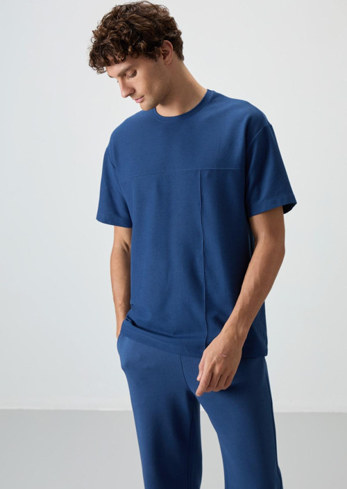 Parlament Waffle İnterlok Yüzeyi Dokulu Oversize Fit Basic Erkek T-Shirt - 88380