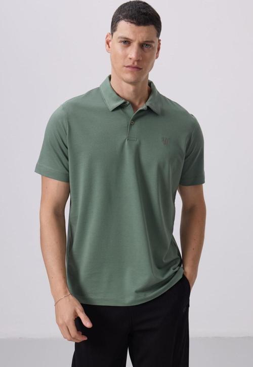 Açık Yeşil Basic Göğüs Logolu Standart Kalıp Triko Polo Yaka Erkek T-Shirt - 87768