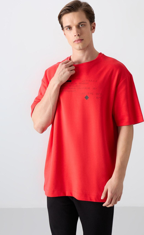 Fiesta Pamuklu Kalın Yumuşak Dokulu Oversize Fit Baskılı Erkek T-Shirt - 88326