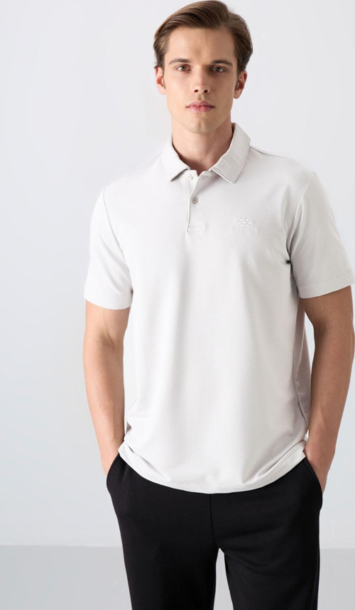 Ekru Basic Logolu Standart Kalıp Triko Polo Yaka Erkek T-Shirt - 87748
