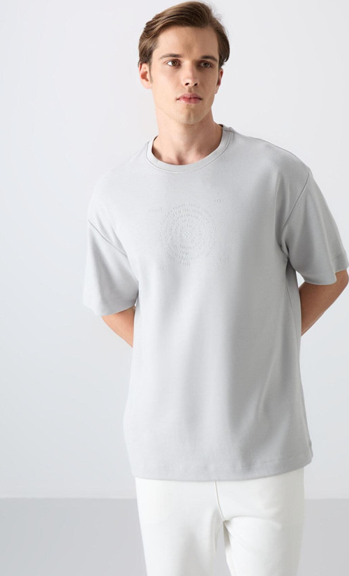 Taş Pamuklu Kalın Yumuşak Dokulu Oversize Fit Baskılı Erkek T-Shirt - 88324