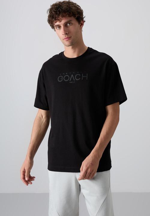 Siyah Pamuklu Kalın Yumuşak Dokulu Oversize Fit Baskılı Erkek T-Shirt - 88329