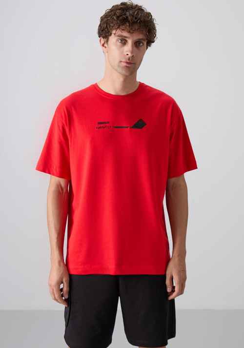Fiesta Pamuklu Kalın Yumuşak Dokulu Oversize Fit Baskılı Erkek T-Shirt - 88330