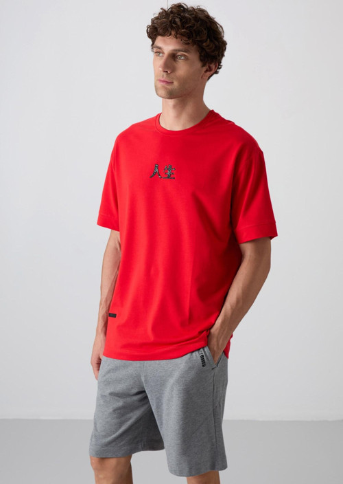 Fiesta Pamuklu Kalın Yumuşak Dokulu Oversize Fit Baskılı Erkek T-Shirt - 88342