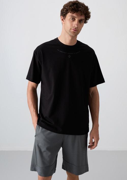 Siyah Pamuklu Kalın Yumuşak Dokulu Oversize Fit Baskılı Erkek T-Shirt - 88343