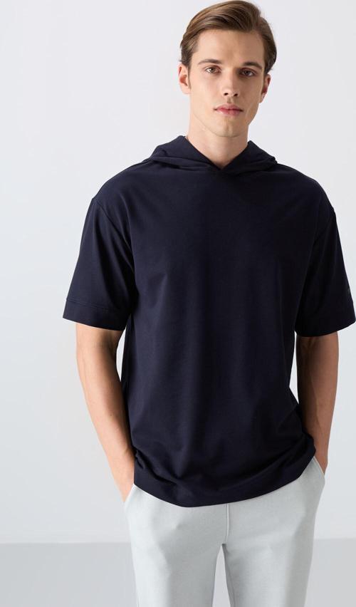 Lacivert Pamuklu Kalın Yumuşak Dokulu Oversize Fit Basic Erkek T-Shirt - 88352