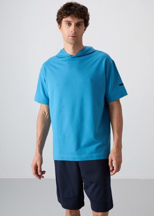 Petrol Mavi Pamuklu Kalın Yumuşak Dokulu Oversize Fit Basic Erkek T-Shirt - 88352