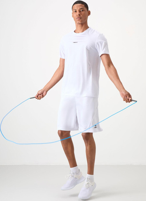 Beyaz Polyester Nefes Alan Dokulu İnce Esnek Standart Fit Erkek Performans T-Shirt - 88384