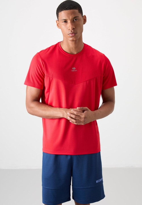 Kırmızı Polyester Nefes Alan Dokulu İnce Esnek Standart Fit Erkek Performans T-Shirt - 88391