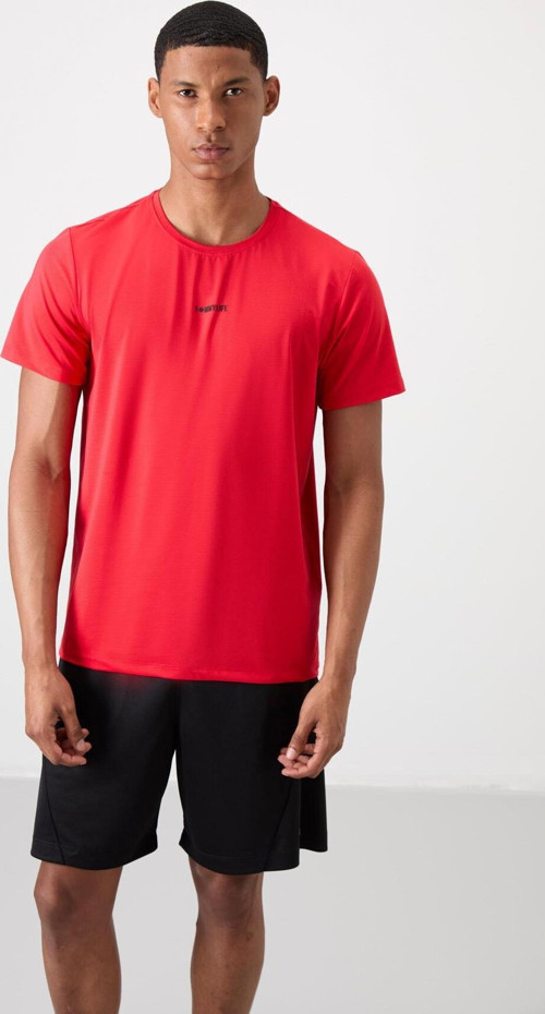 Kırmızı Polyester Nefes Alan Dokulu İnce Esnek Standart Fit Erkek Performans T-Shirt - 88384